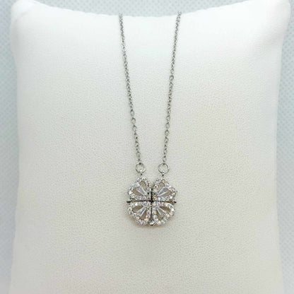 Four Hearts Pendant in Zircon and Stainless Steel with Gold Plated Necklace Chain