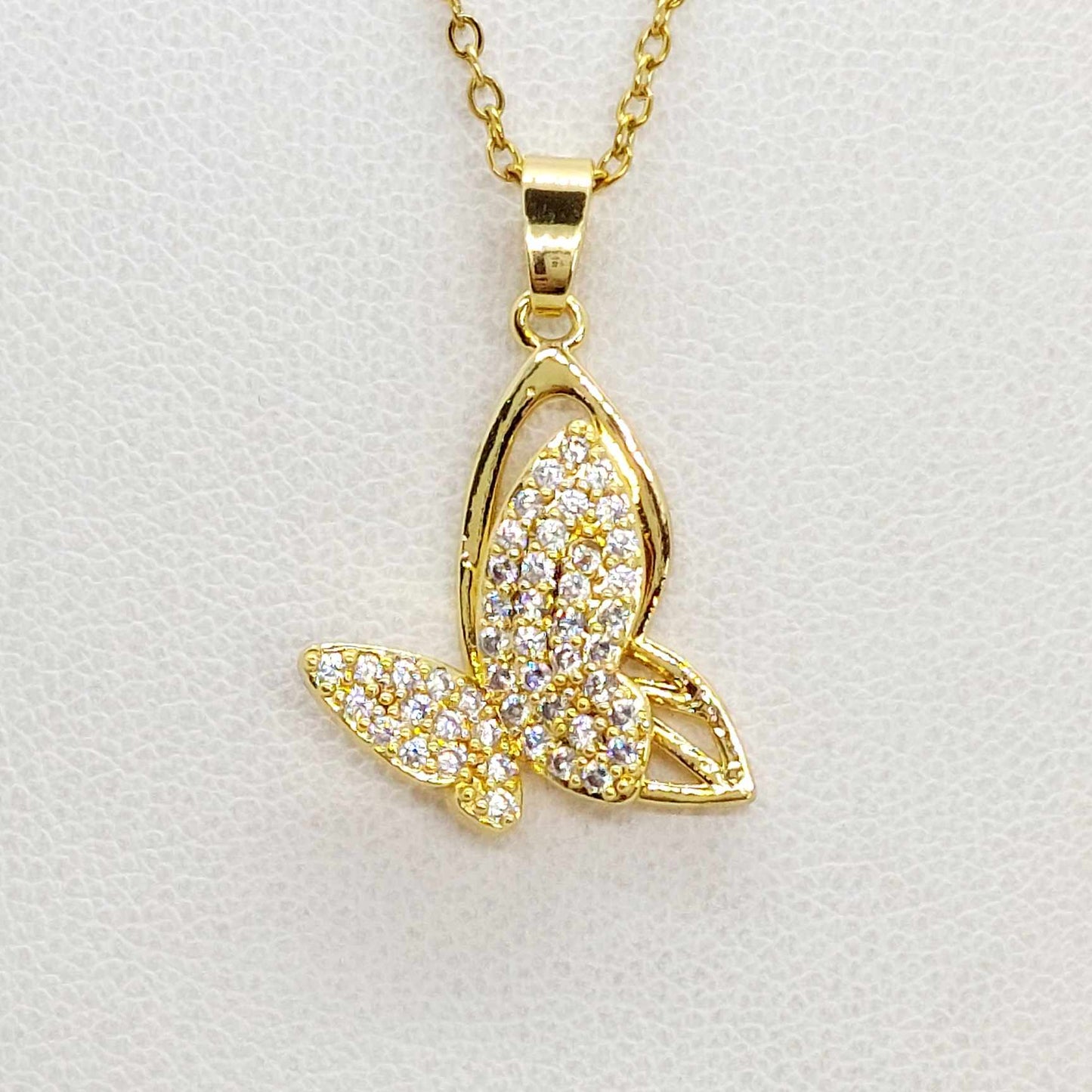 Butterfly with Zircon Pendant in Stainless Steel with Gold Plated Necklace Chain