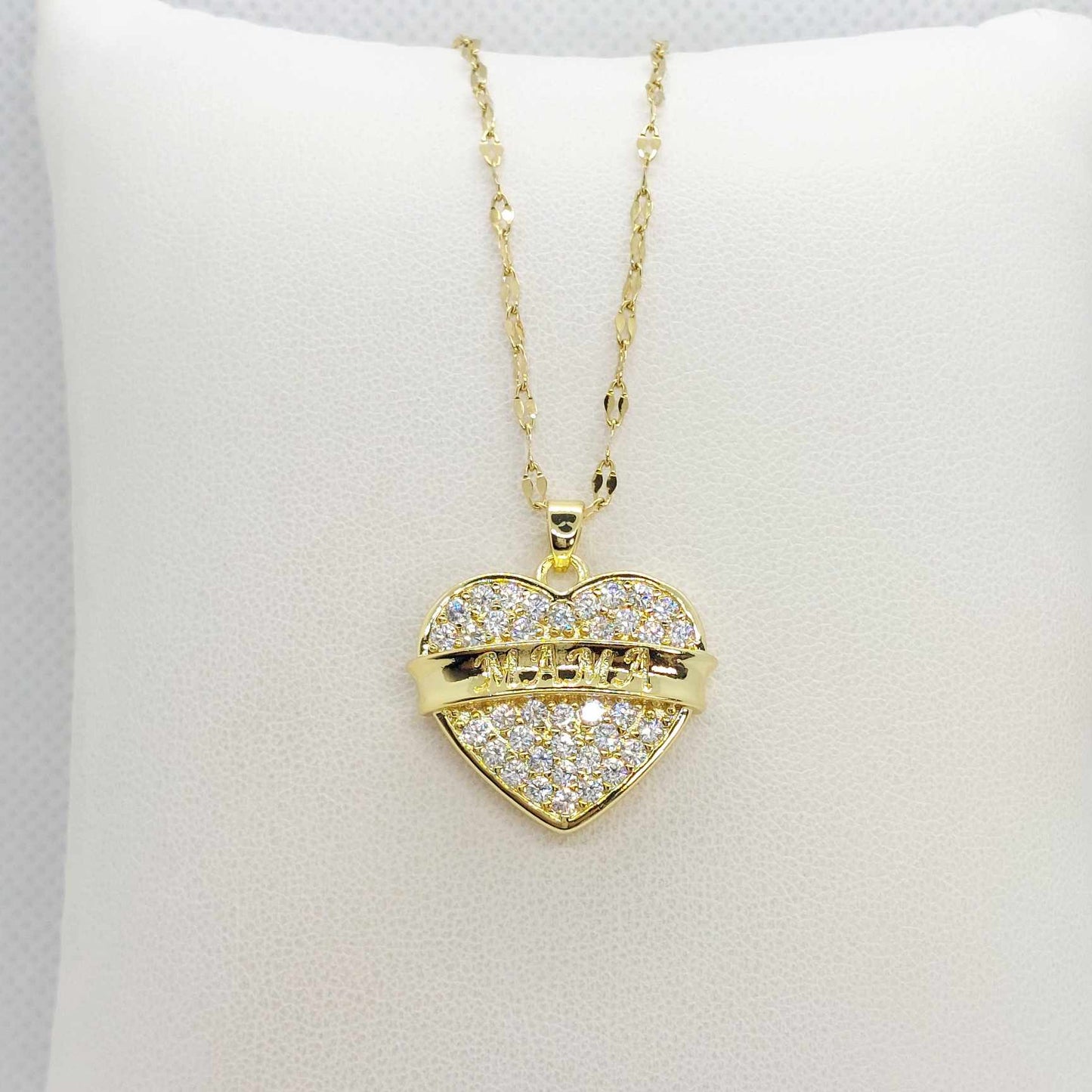 Heart for Mama Pendant in Zircon with Stainless Steel Gold Plated Necklace Chain