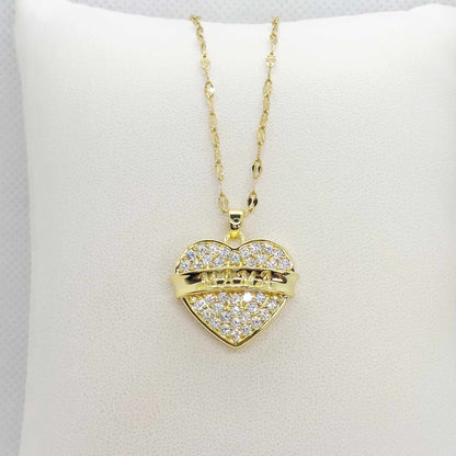 Heart for Mama Pendant in Zircon with Stainless Steel Gold Plated Necklace Chain