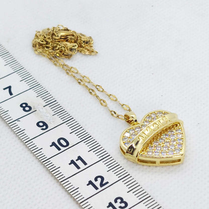 Heart for Mama Pendant in Zircon with Stainless Steel Gold Plated Necklace Chain