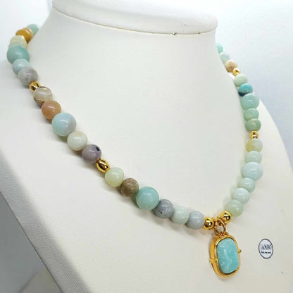 Natural Amazonite Choker Necklace with 8 and 10mm Stones