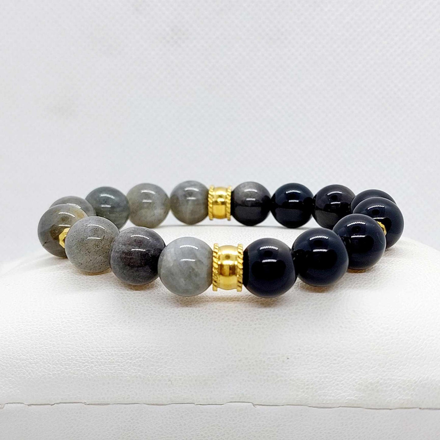 Obsidian meets Labradorite Bracelet in 1Omm Natural Stones