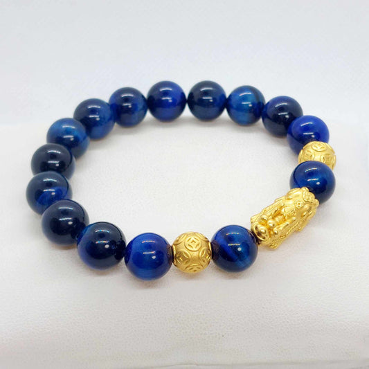 Blue Tiger Eye with Silver Pixiu Bracelet with 10mm Stones