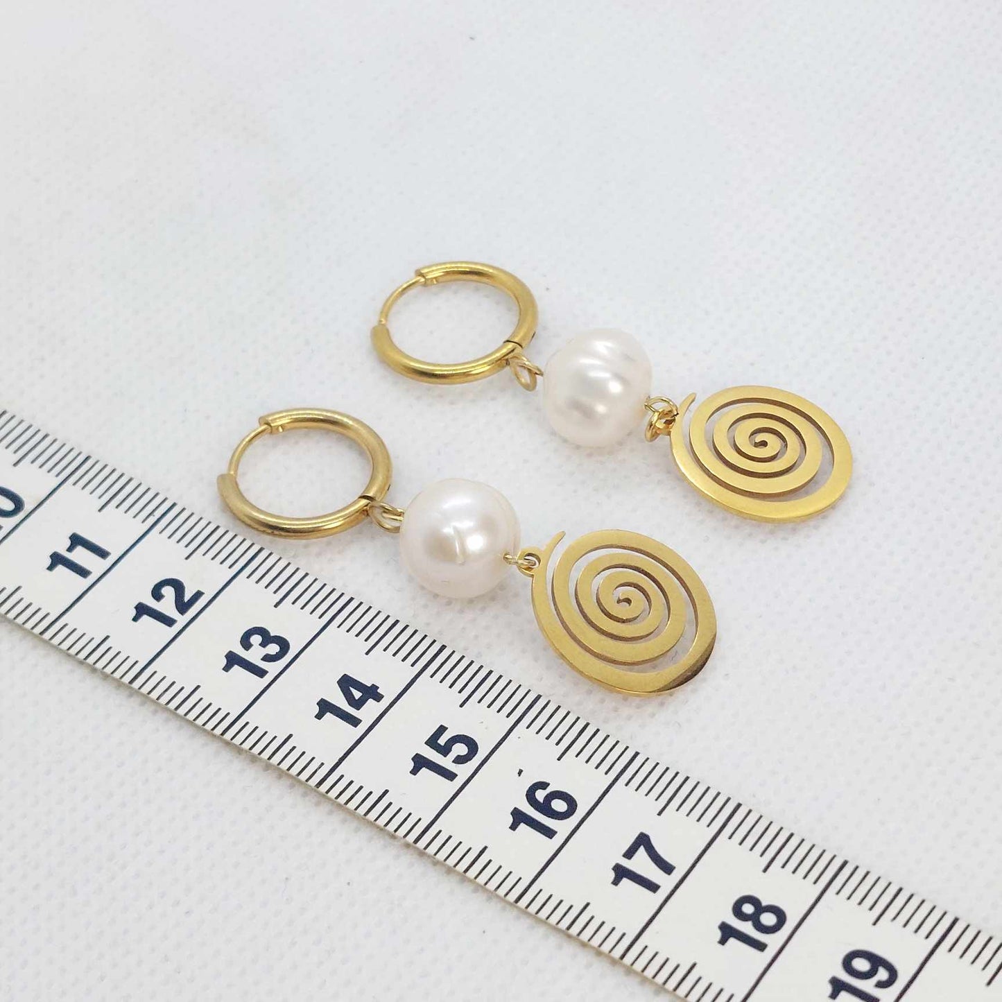 Natural Freshwater Pearl Dangle Hoop Earrings in Gold Plated Stainless Steel