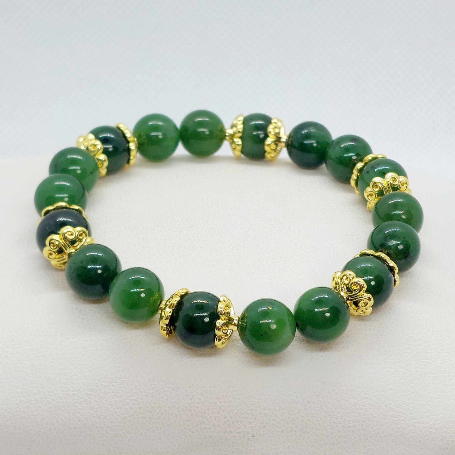 Natural Hetian Jade Bracelet in 10mm Stones