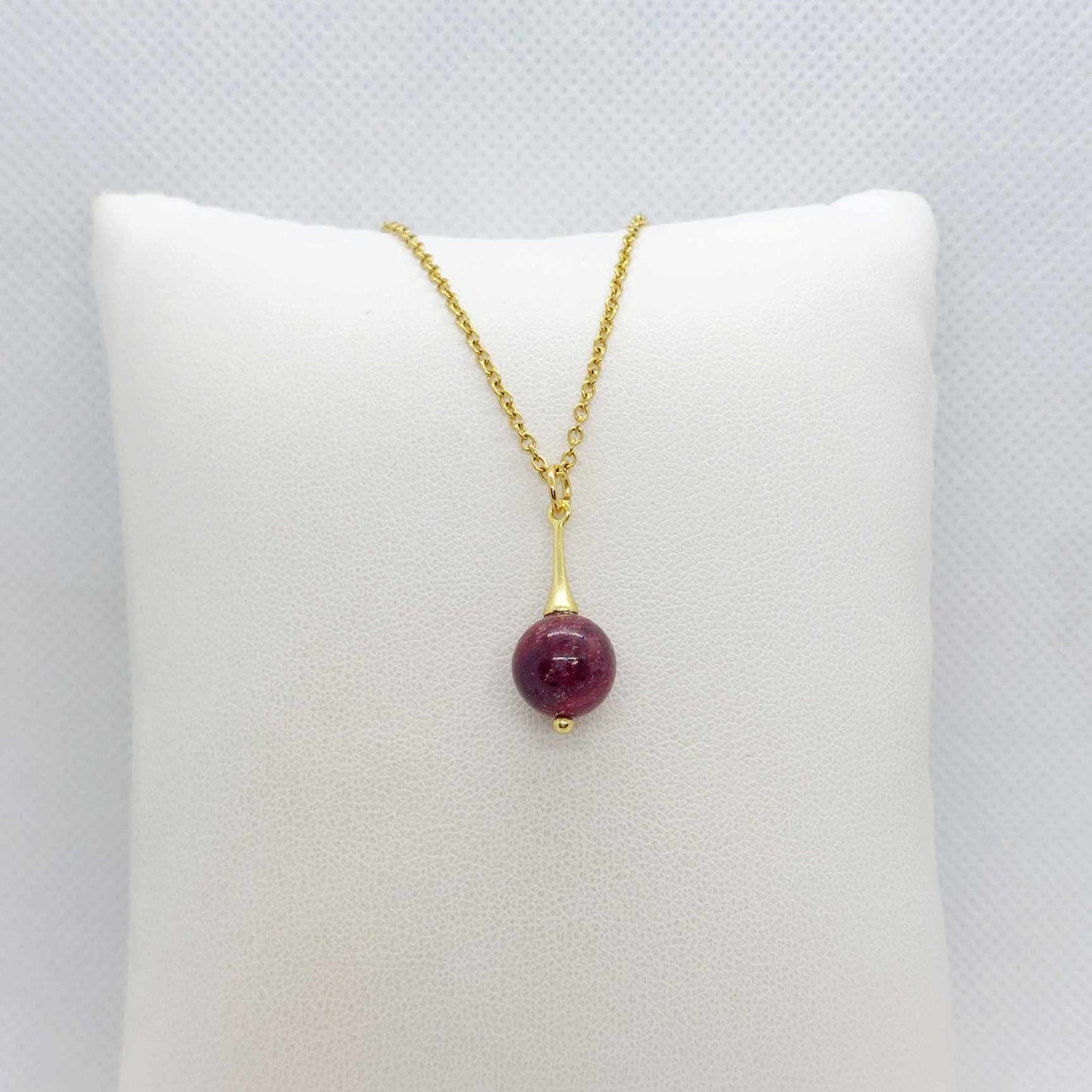 Natural AAA Ruby Stone Pendant with Gold Plated Stainless Steel Chain Necklace