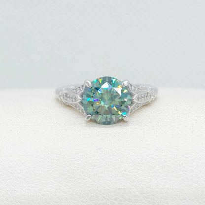 3ct Green Moissanite Diamond Ring in Sterling Silver