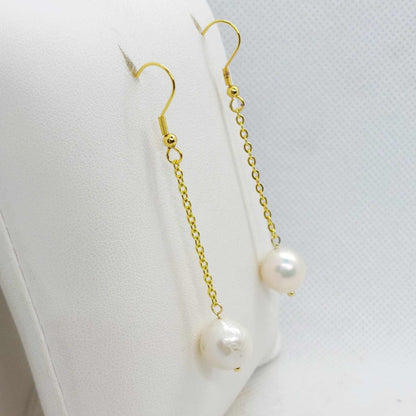 Natural Freshwater Pearl Dangle Earrings in Gold Plated Stainless Steel