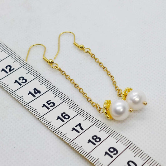 Natural Freshwater Pearl Dangle Earrings in Gold Plated Stainless Steel