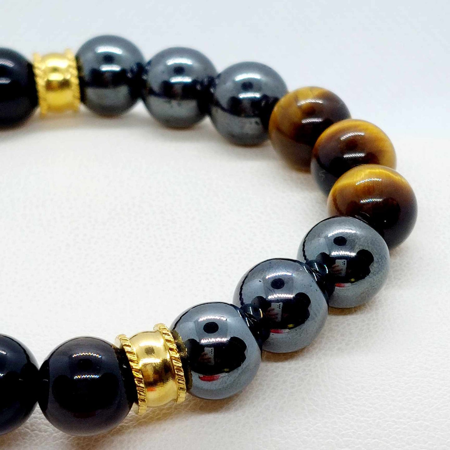 Hematite, Obsidian, Amethyst and Tiger Eye Bracelet in 1Omm Natural Stones