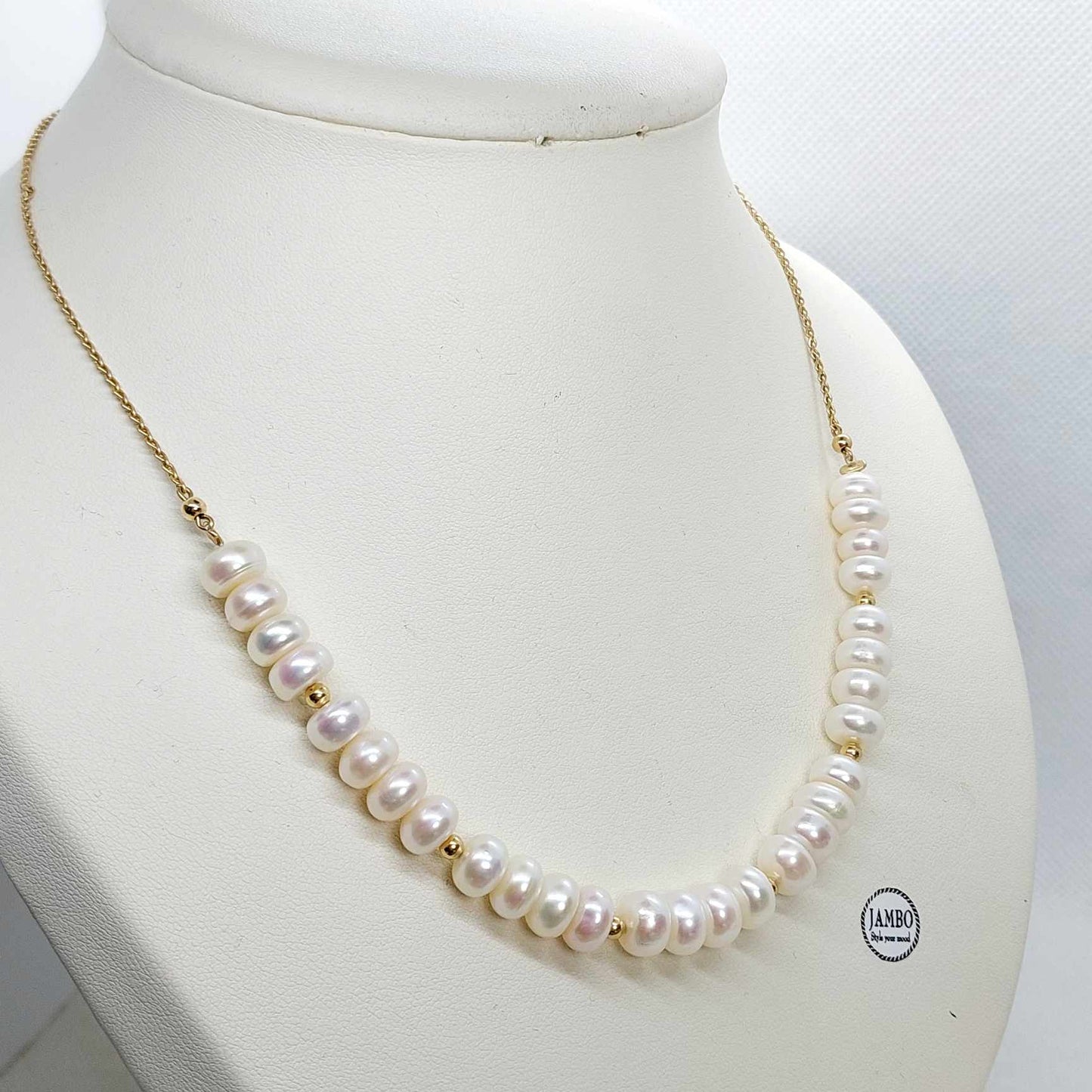 Natural Freshwater Pearl Necklace with 10K Gold Chain