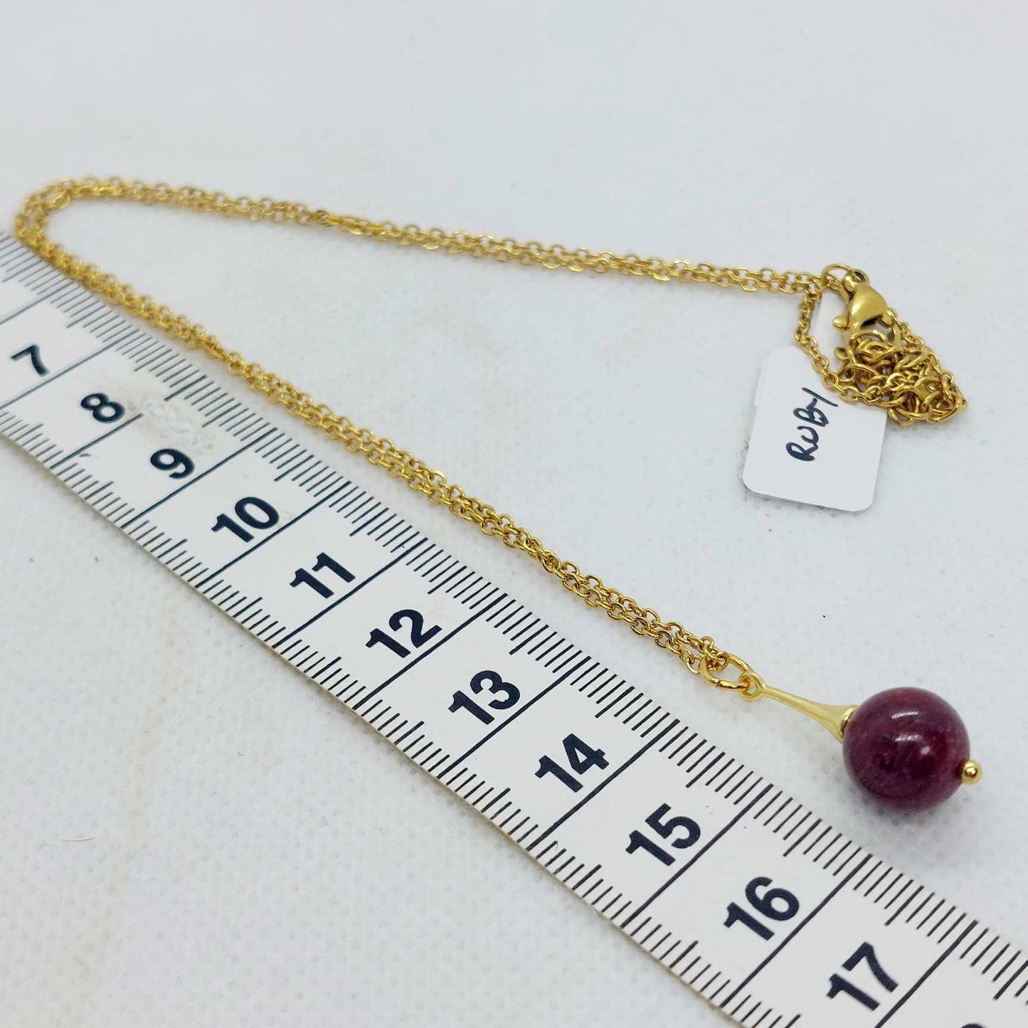 Natural AAA Ruby Stone Pendant with Gold Plated Stainless Steel Chain Necklace