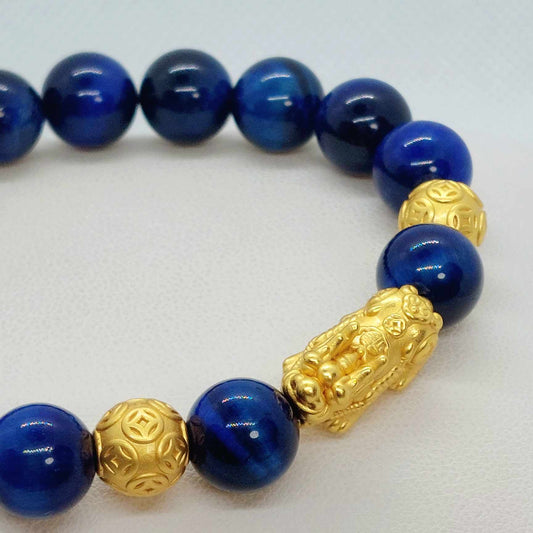 Blue Tiger Eye with Silver Pixiu Bracelet with 10mm Stones