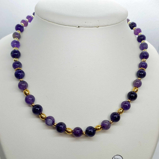 Natural Amethyst Choker Necklace in 10mm Stones