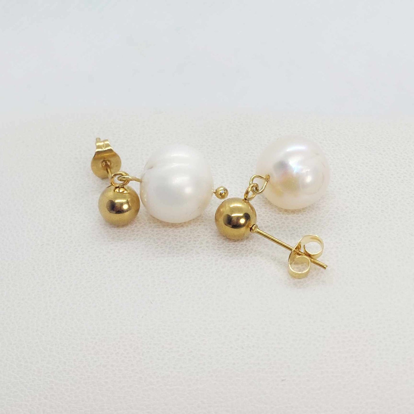 Natural Freshwater Pearl Dangle Stud Earrings in Gold Plated Stainless Steel