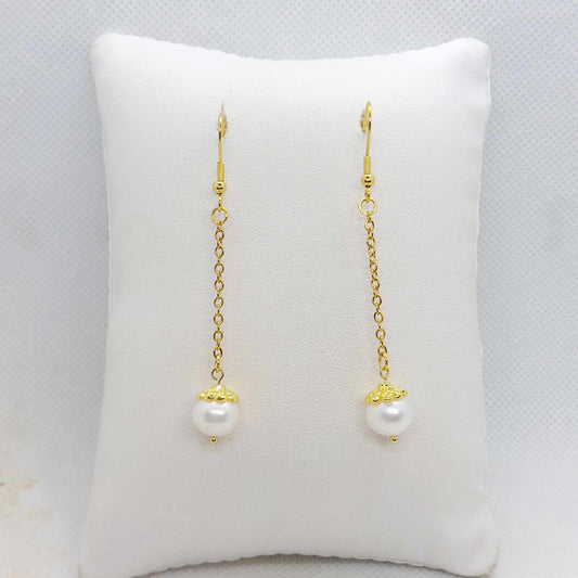 Natural Freshwater Pearl Dangle Earrings in Gold Plated Stainless Steel