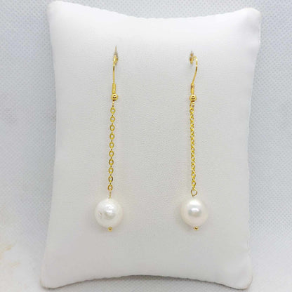 Natural Freshwater Pearl Dangle Earrings in Gold Plated Stainless Steel