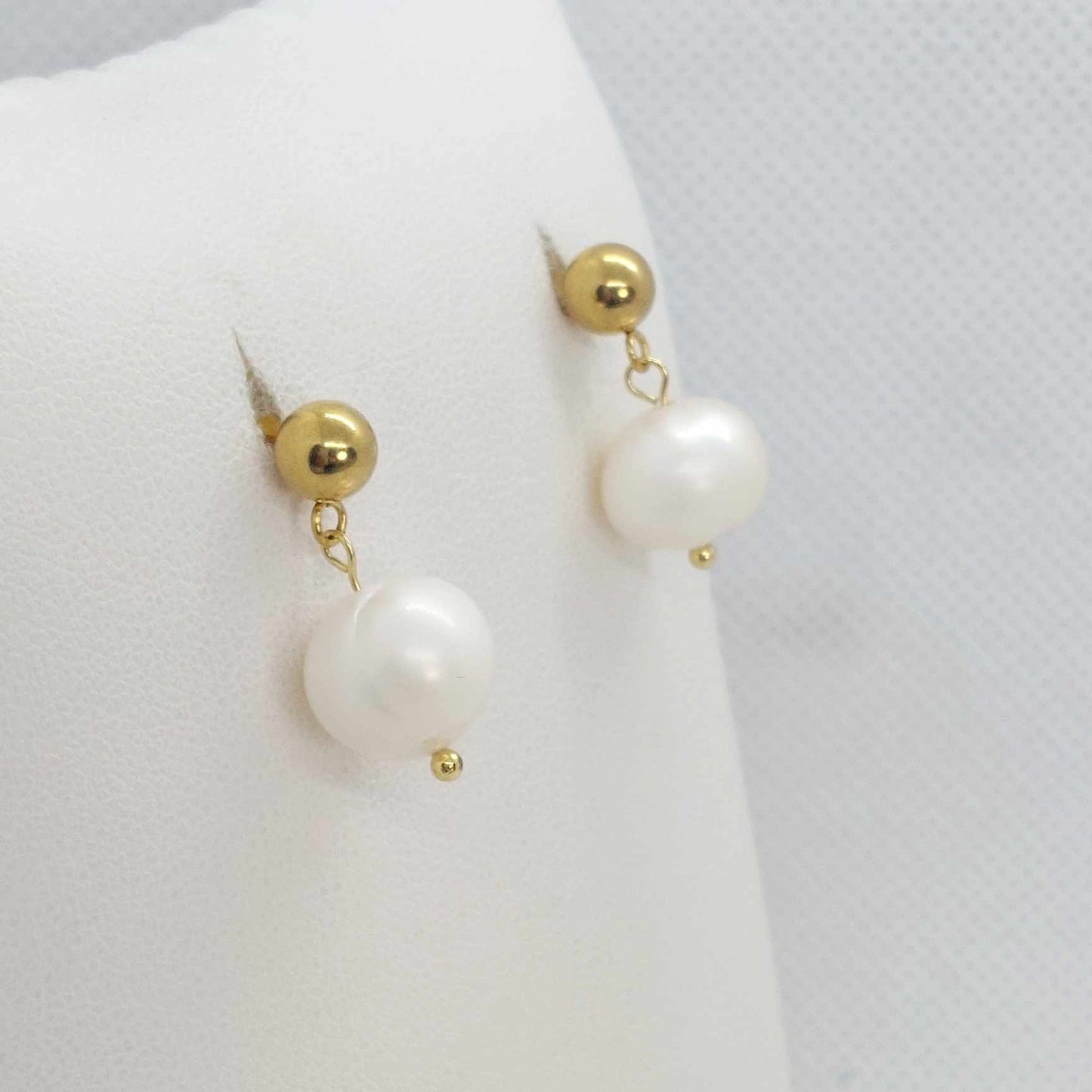 Natural Freshwater Pearl Dangle Stud Earrings in Gold Plated Stainless Steel