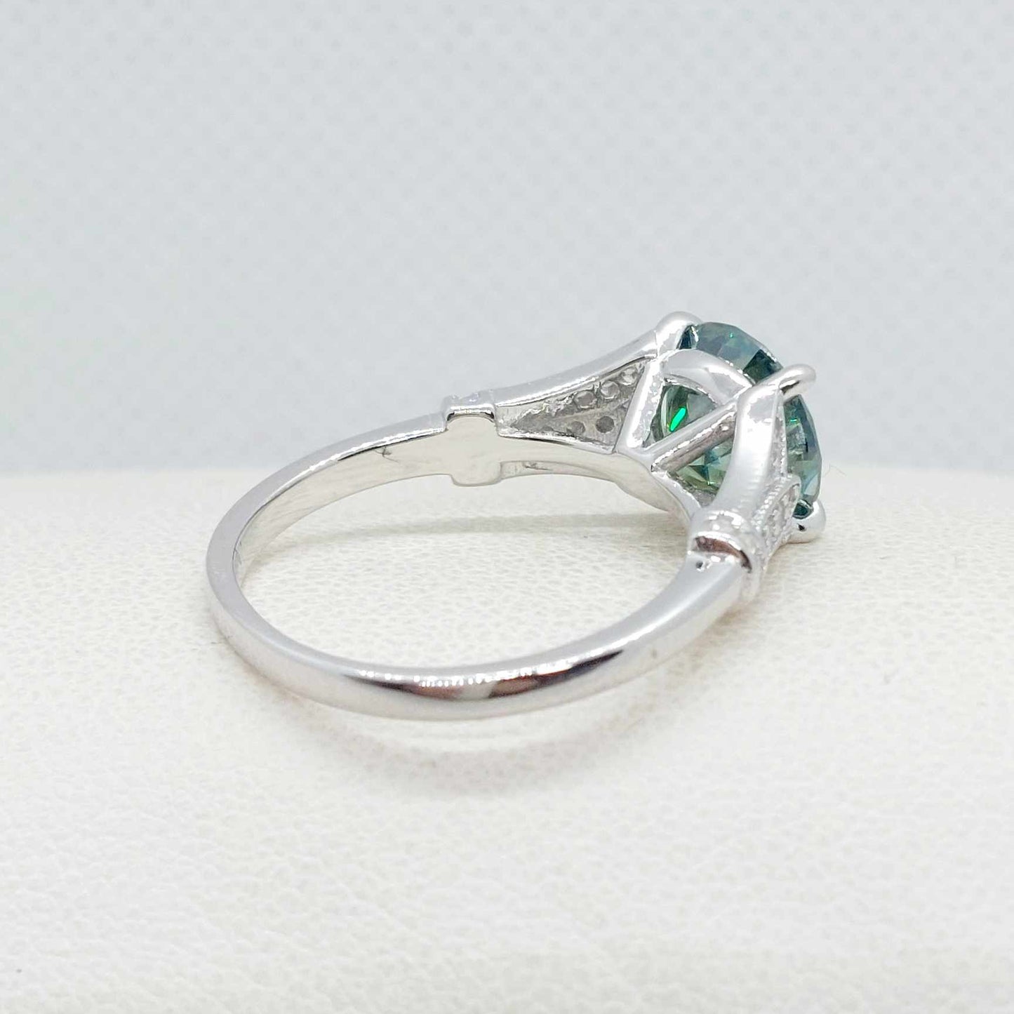 3ct Green Moissanite Diamond Ring in Sterling Silver