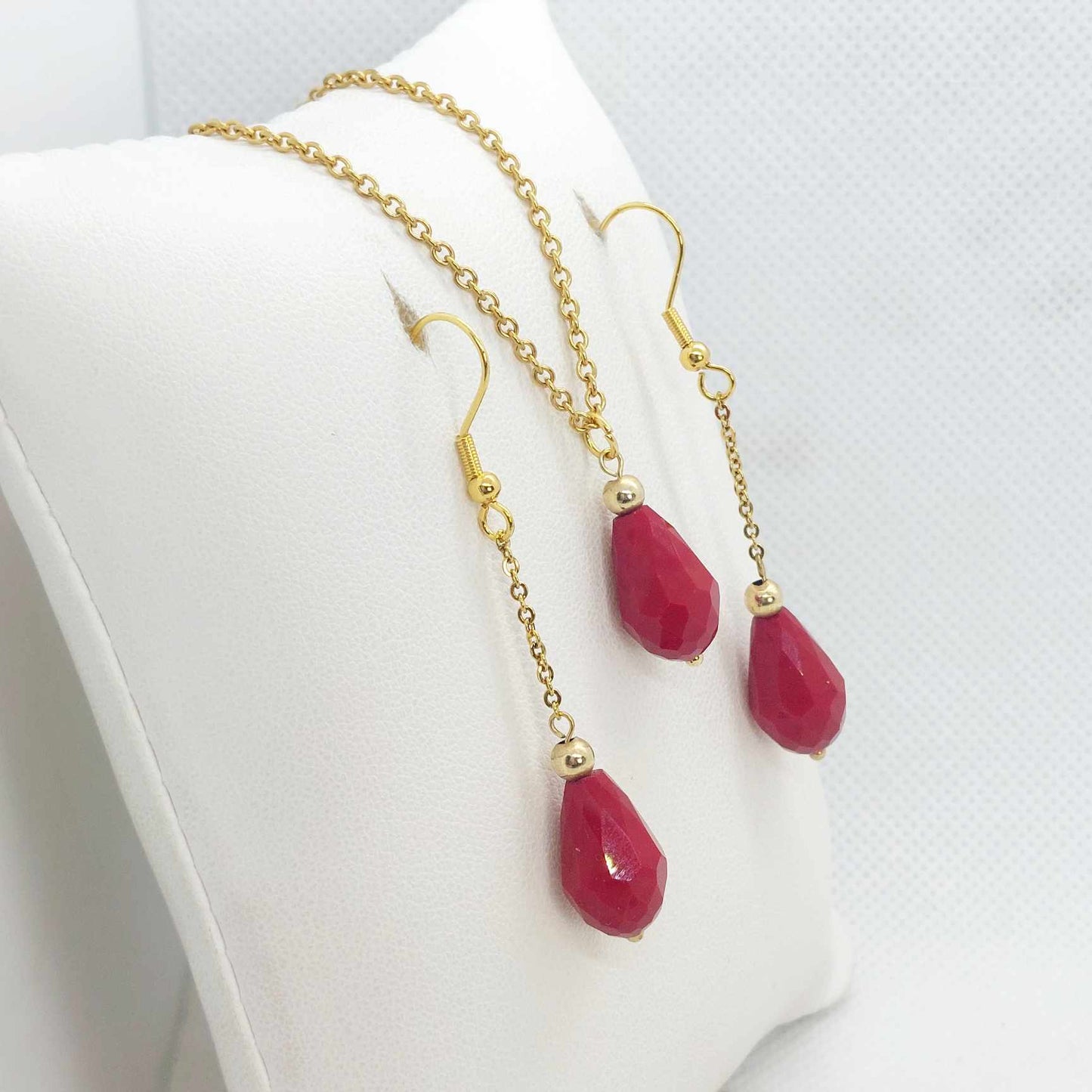 Red Crystal Teardrop Mini Set in Gold Plated Stainless Steel