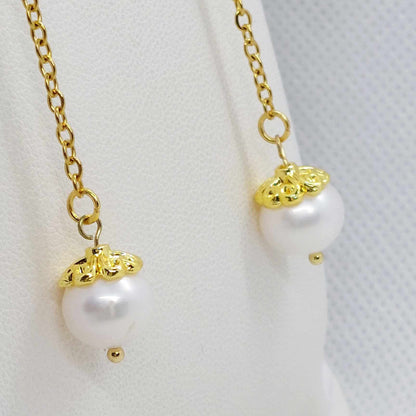 Natural Freshwater Pearl Dangle Earrings in Gold Plated Stainless Steel