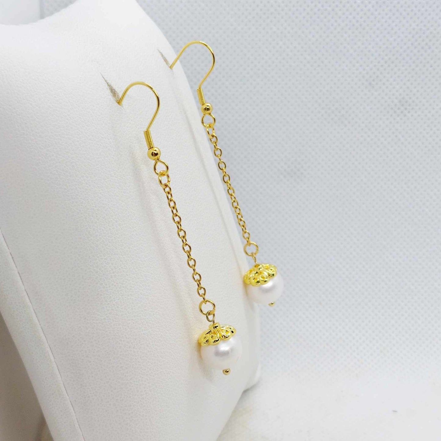 Natural Freshwater Pearl Dangle Earrings in Gold Plated Stainless Steel