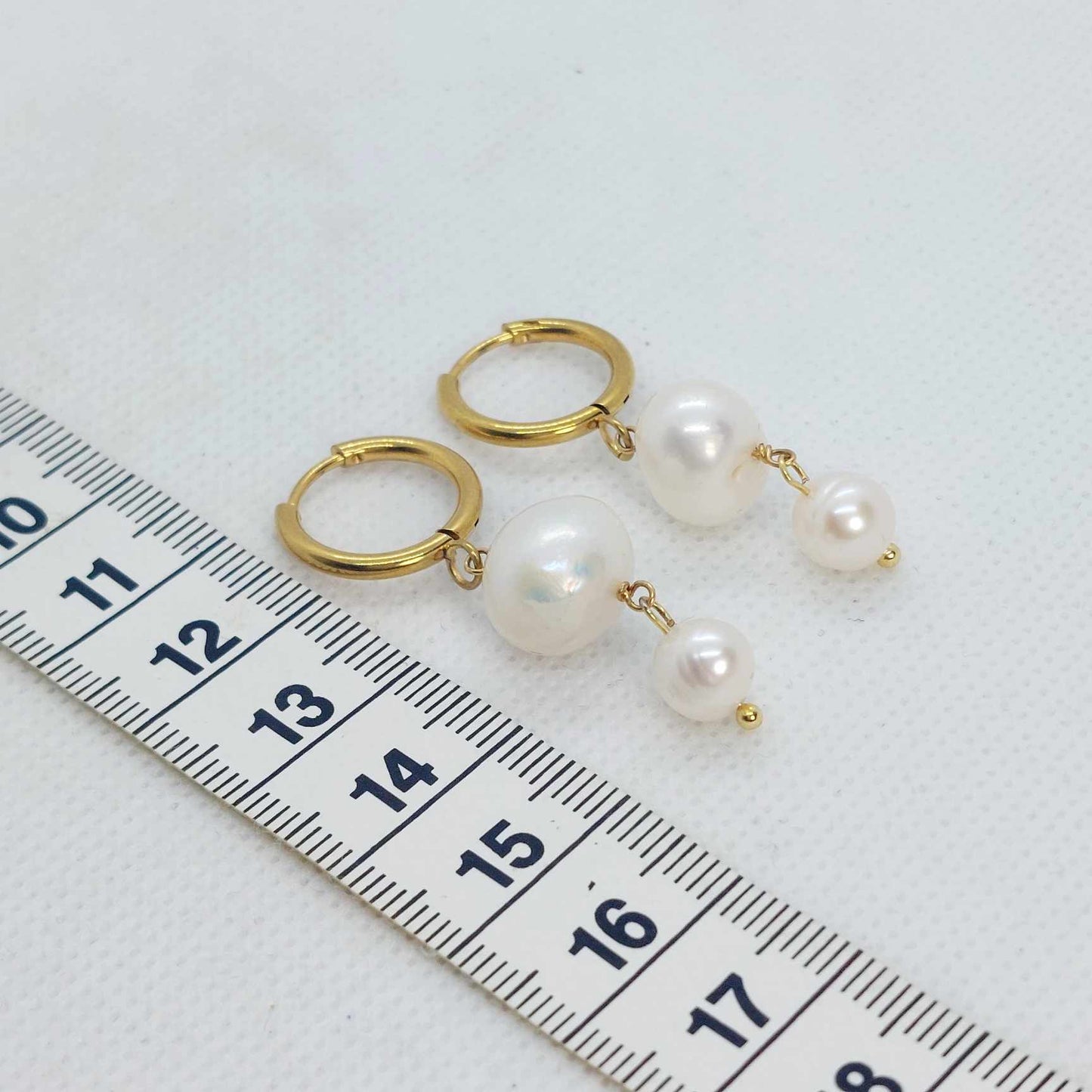 Natural Freshwater Pearl Dangle Hoop Earrings in Gold Plated Stainless Steel