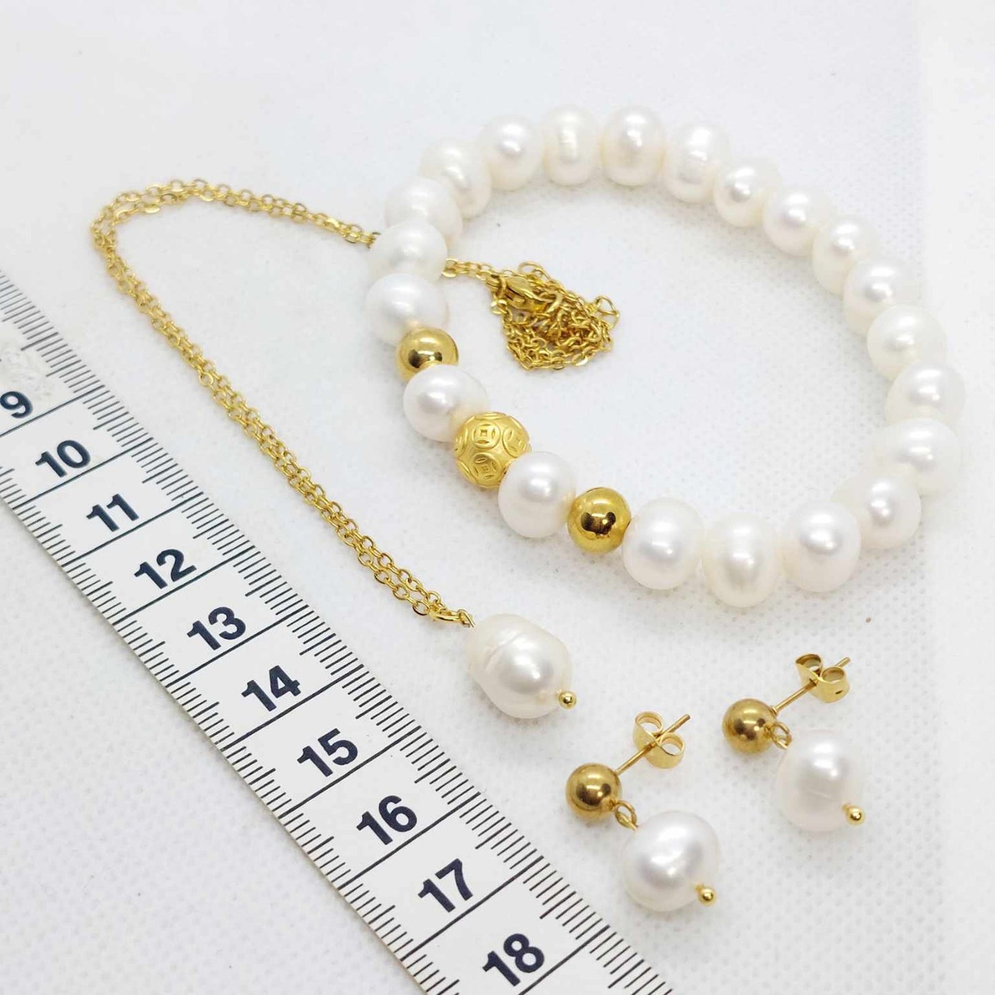 Natural Freshwater Pearl Set in Gold Plated Stainless Steel