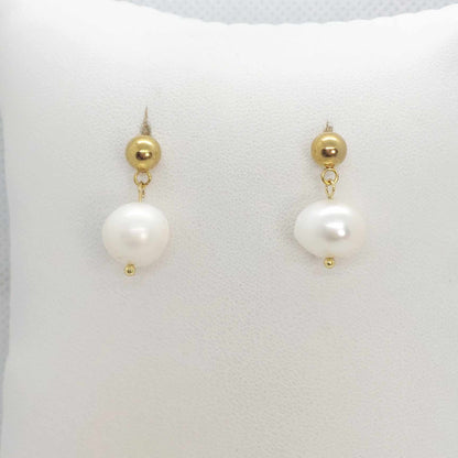 Natural Freshwater Pearl Dangle Stud Earrings in Gold Plated Stainless Steel