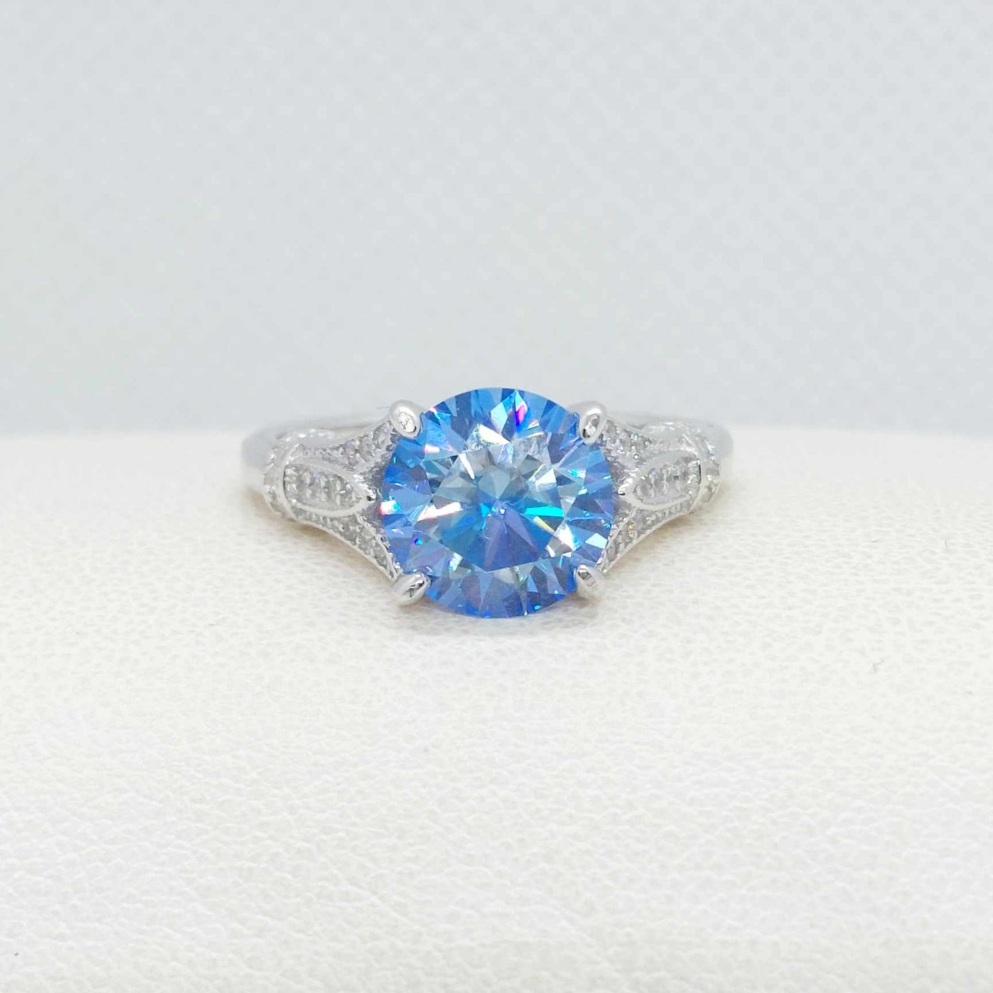 3ct Blue Moissanite Diamond Ring in Sterling Silver