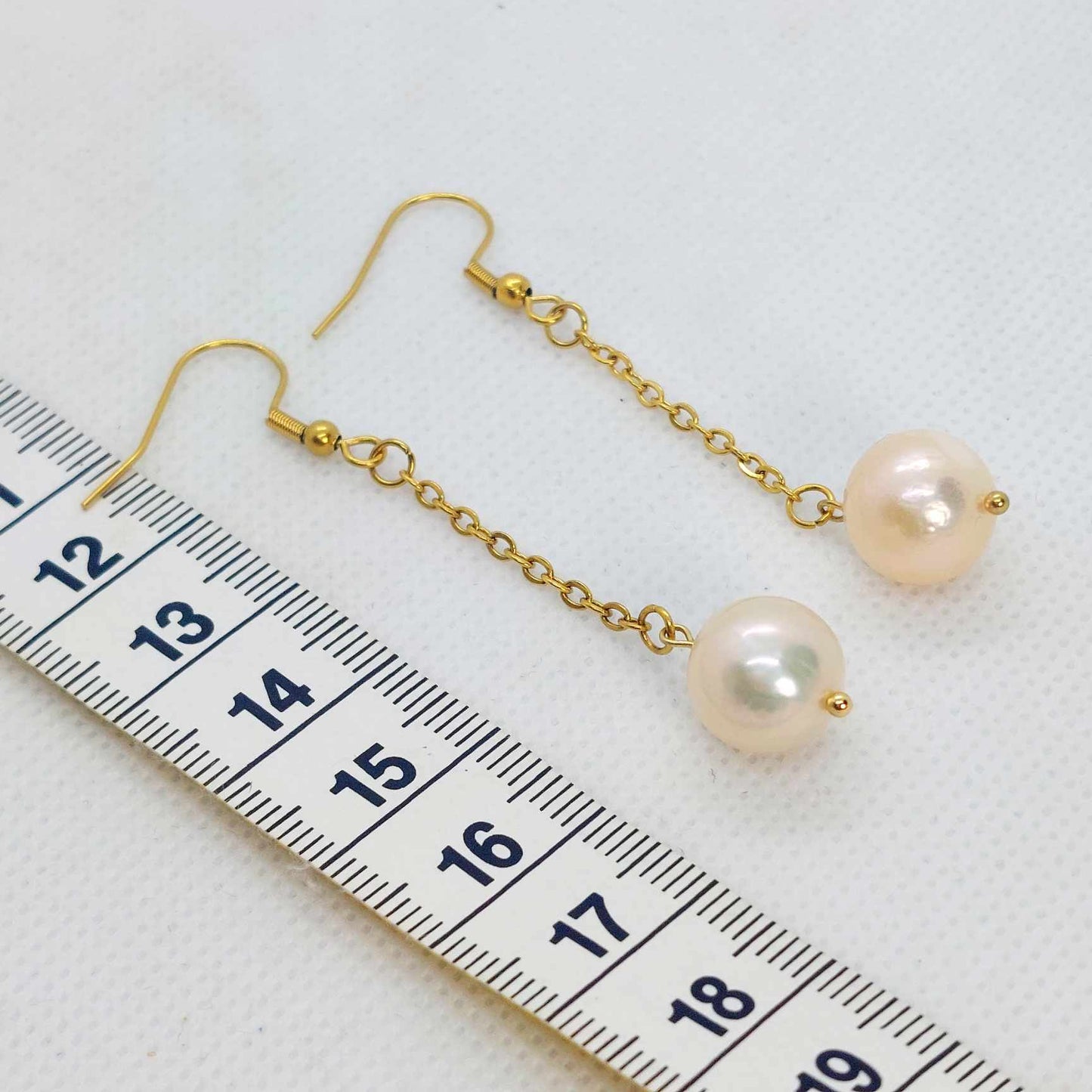 Natural Pink Freshwater Pearl Dangle Earrings in Gold Plated Stainless Steel