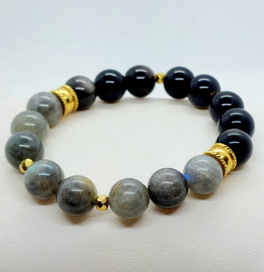 Obsidian meets Labradorite Bracelet in 1Omm Natural Stones