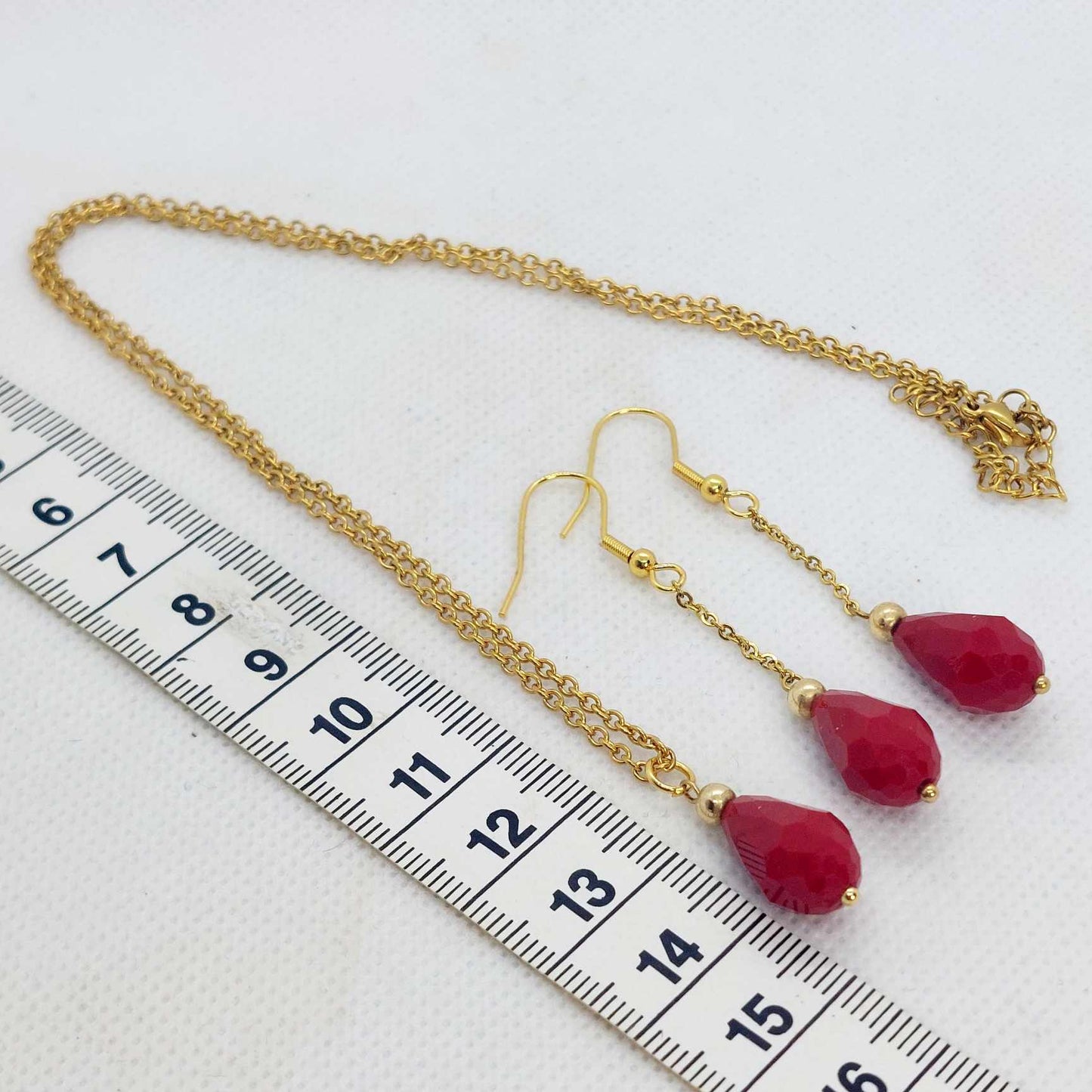 Red Crystal Teardrop Mini Set in Gold Plated Stainless Steel