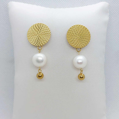 Natural Freshwater Pearl Dangle Earrings in Gold Plated Stainless Steel
