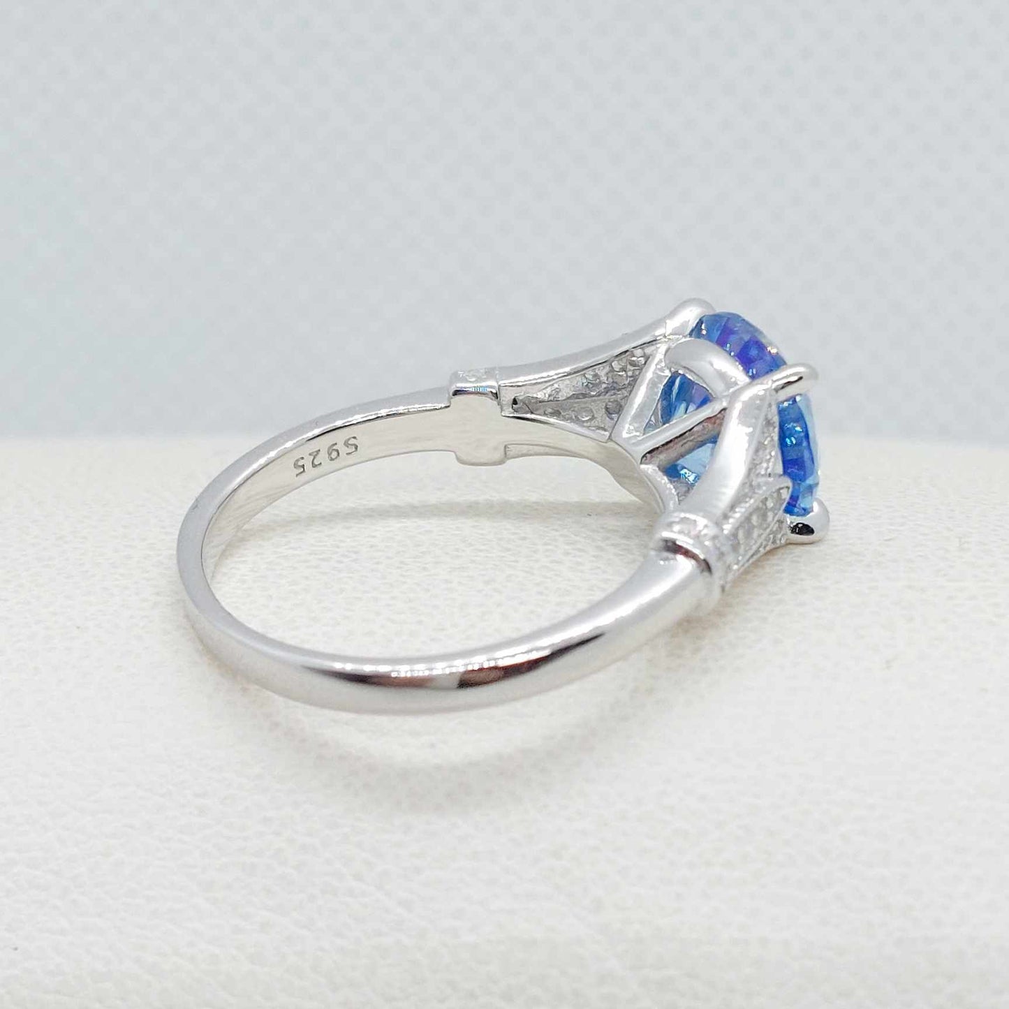 3ct Blue Moissanite Diamond Ring in Sterling Silver