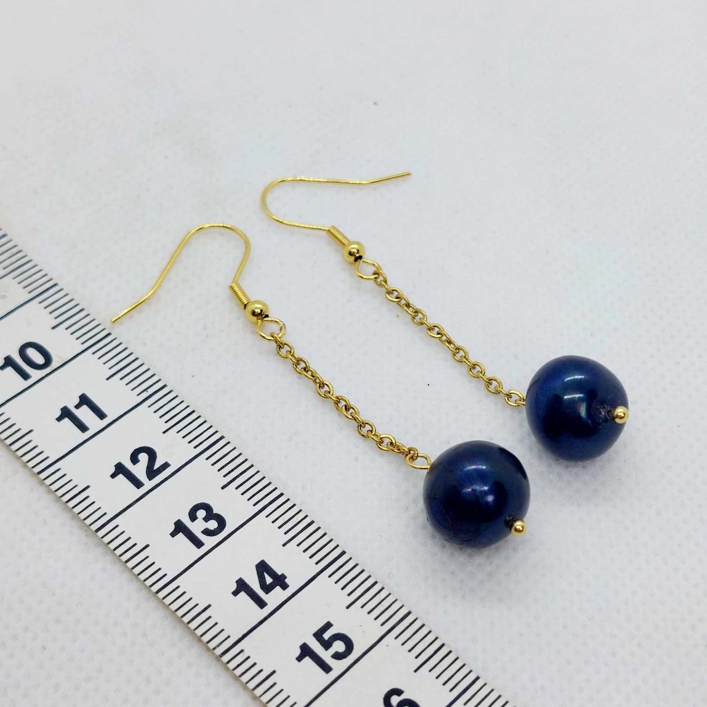 Natural Freshwater Black Pearl Dangle Earrings in Gold Plated Stainless Steel