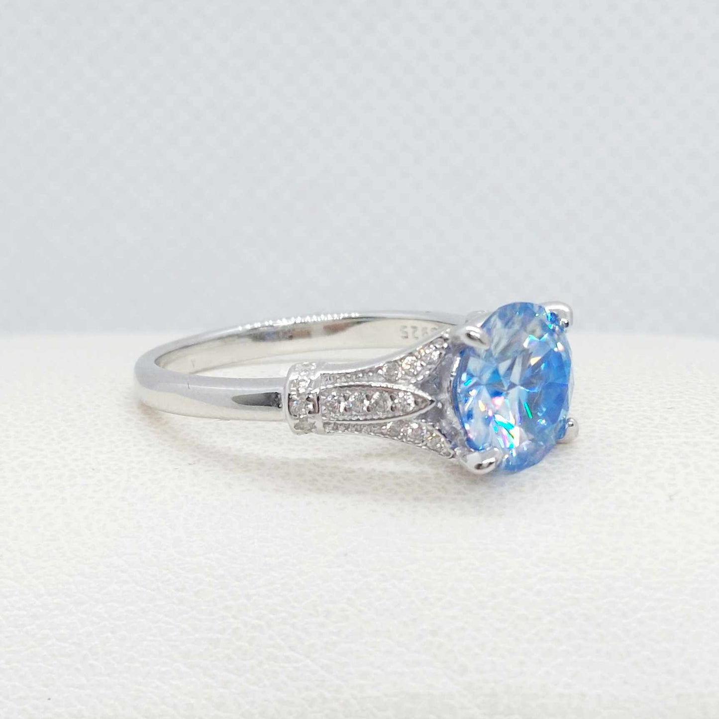 3ct Blue Moissanite Diamond Ring in Sterling Silver