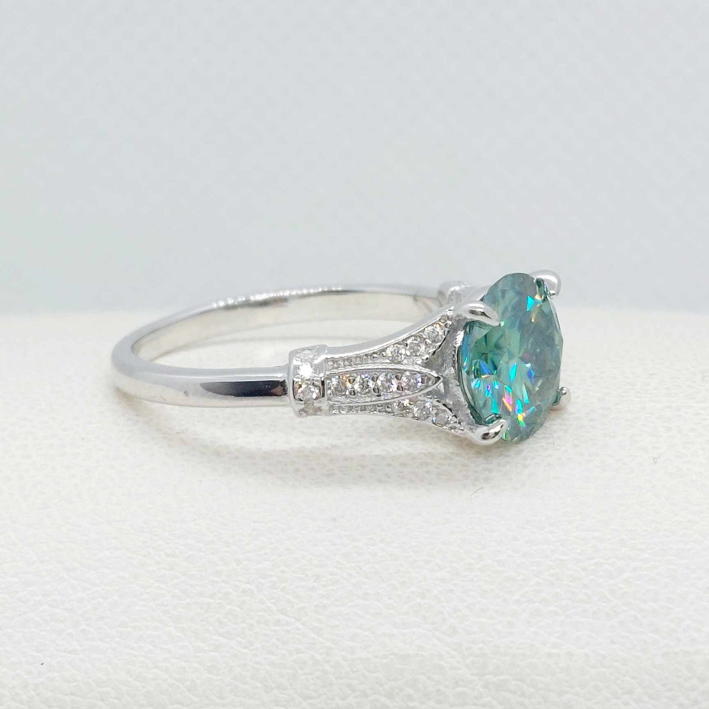 3ct Green Moissanite Diamond Ring in Sterling Silver