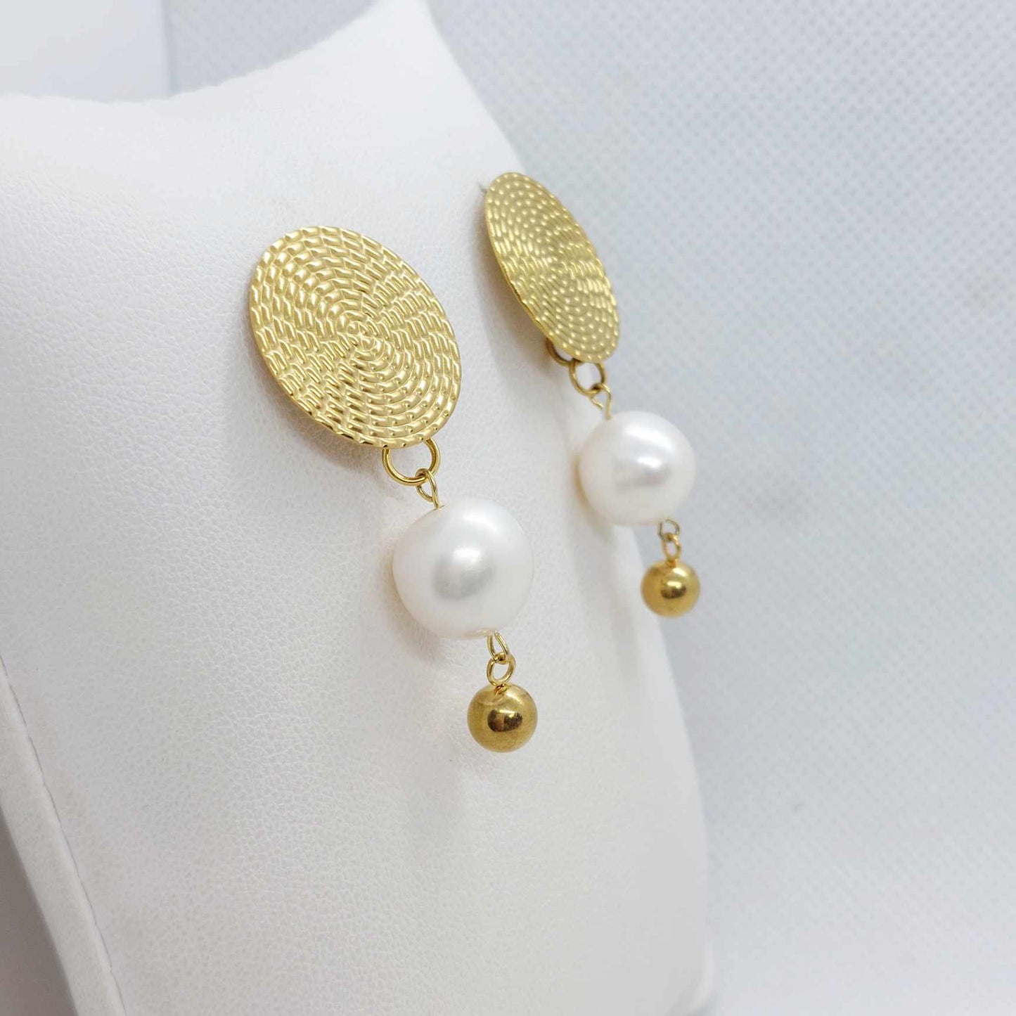 Natural Freshwater Pearl Dangle Earrings in Gold Plated Stainless Steel