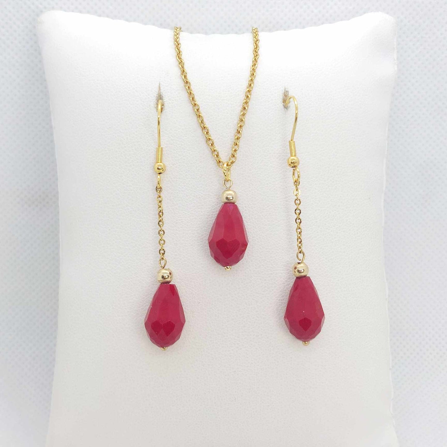 Red Crystal Teardrop Mini Set in Gold Plated Stainless Steel