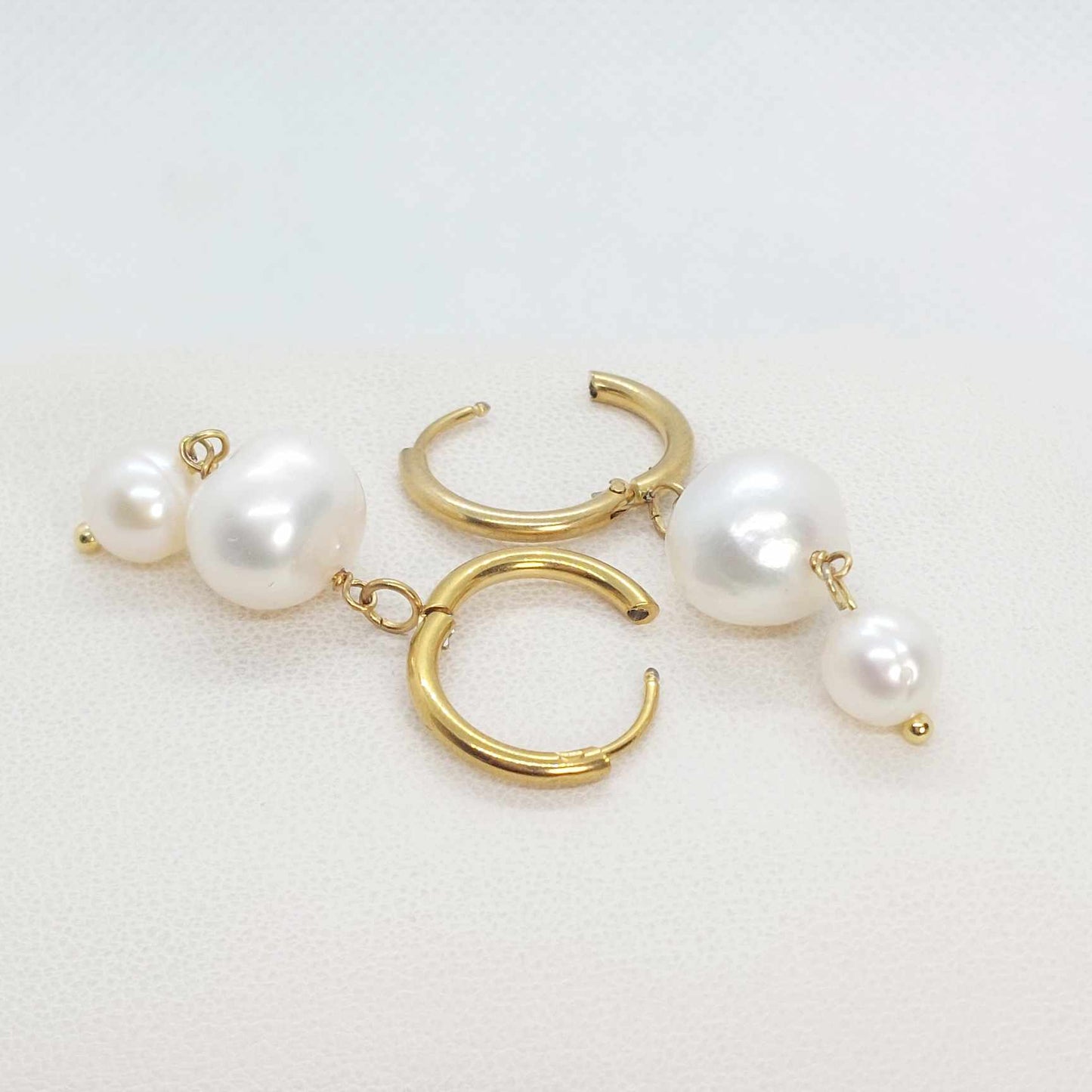 Natural Freshwater Pearl Dangle Hoop Earrings in Gold Plated Stainless Steel