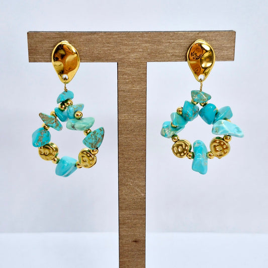 Natural Turquoise Dangle Earrings in Gold Plated Stainless Steel