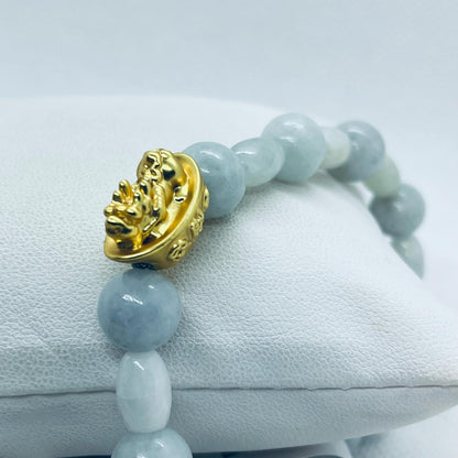 Natural Burmese Jade Bracelet wit Silver Pixiu Good Fortune Money Bag