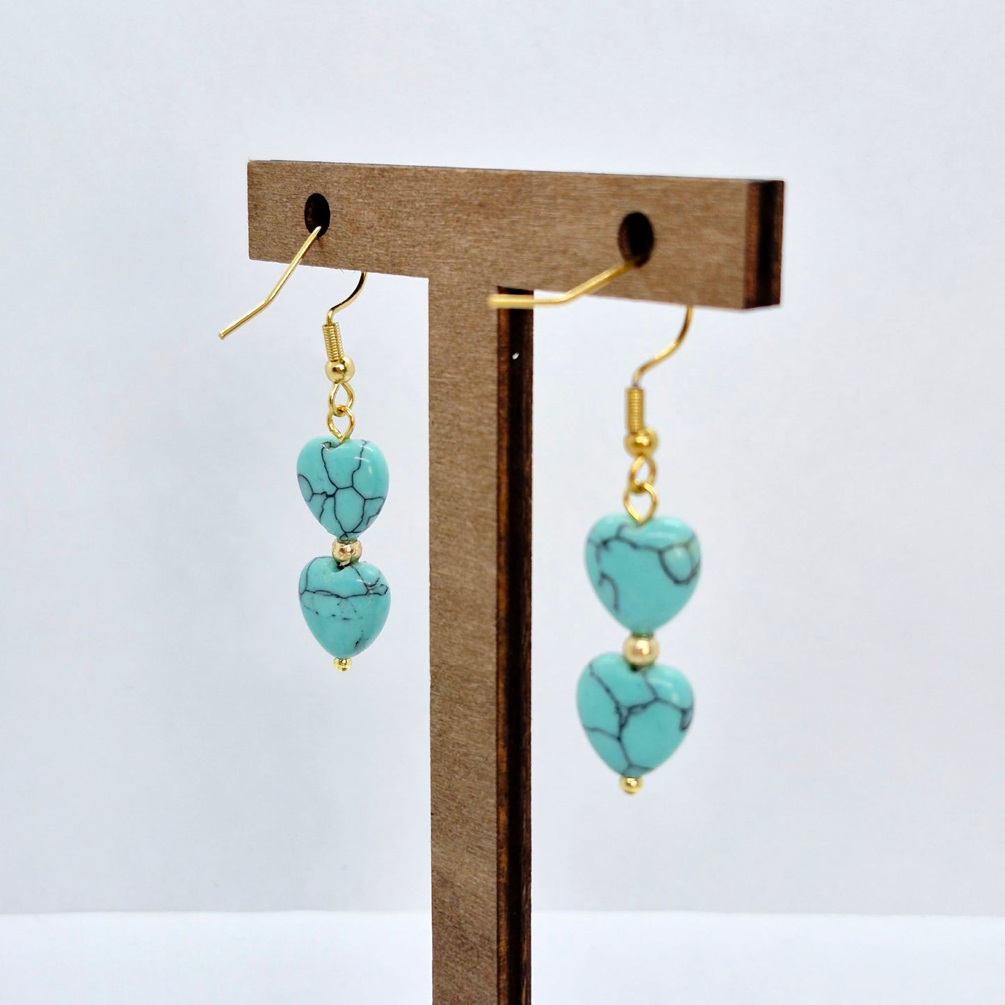 Natural Turquoise Heart Earrings in Gold Plated Stainless Steel