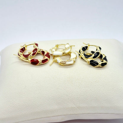 Enamel Hoop Earrings in Gold Plated Stainless Steel
