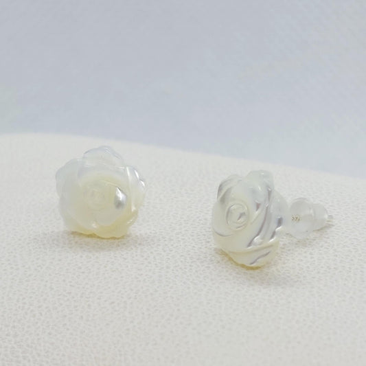 Natural Shell Rose Stud Earrings in Sterling Silver