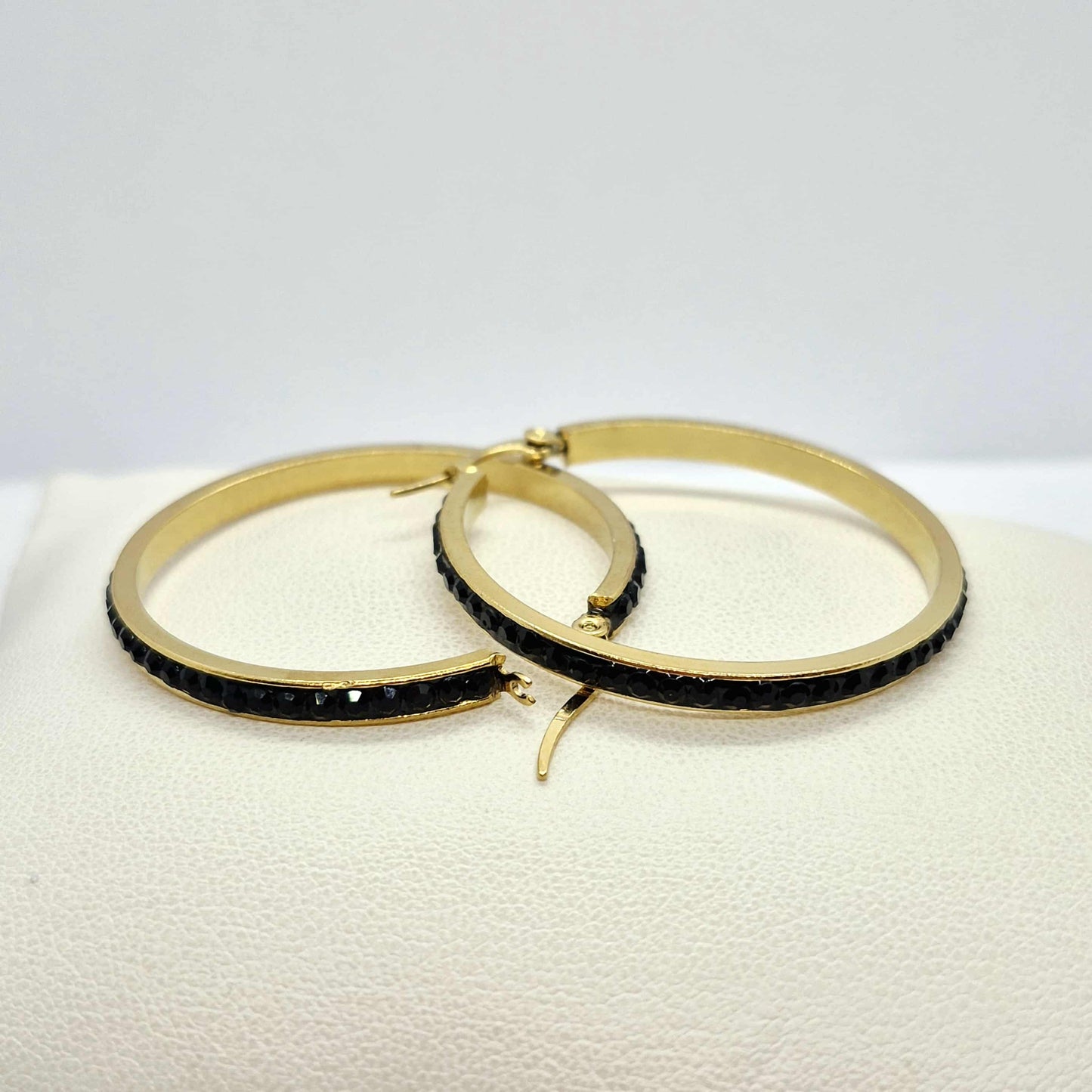 Stainless Steel Gold Plated 40mm Hoop Earrings with Colored Rhinestone