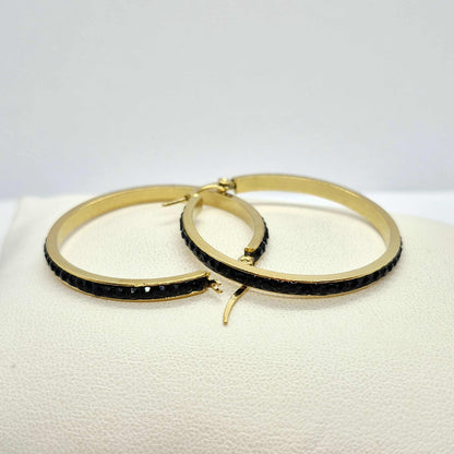 Stainless Steel Gold Plated 40mm Hoop Earrings with Colored Rhinestone