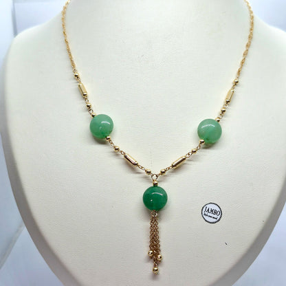 Natural Hetian Jade Necklace in 10K Solid Gold